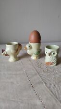 Set of Three Vintage Animal Egg Cups Hen Duck Owl Ceramic Kitchenalia Retro