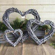 grey wicker rattan house decor. Hearts in various sizes. grey hearts, gift