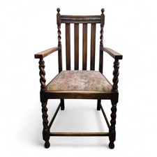 Antique carved oak barley spiral twist carver chair - farmhouse armchair