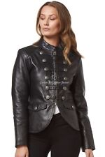 Ladies Leather Jacket Black 100% REAL LAMBSKIN Military Parade Style (8976)