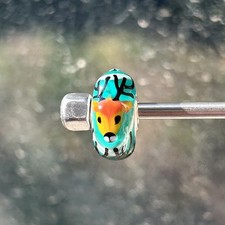 Authentic trollbeads OOAK unique glass bead Christmas turquoise reindeer critter