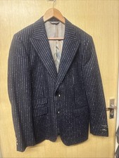 MOSS ANGELICO Dark Blue Striped Blazer Smart Italian Wool Jacket Size 38” Party