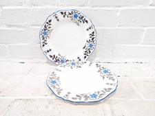Wedgwood blue & silver lustre bone china Flowers 2 Salad Bread plates W551 8"