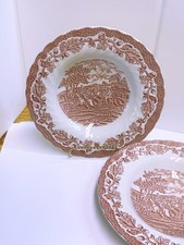 LOT OF 2 MYOTTS COUNTRY LIFE RIM SOUP BOWLS STAFFORDSHIRE VERY GOOD COND 8.75"