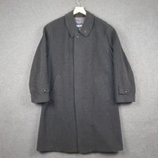 BUGATTI Coat Mens L Black Wool & Cashmere Long Trench Overcoat Lined Collared
