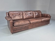 1970s Three Seat Retro Sofa Danish Brown Leather Vintage  EB10687 V3SS