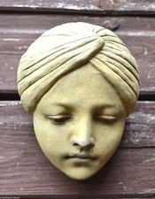 Art Deco style female face wall plaque stone home or garden ornament 15cm/6" H