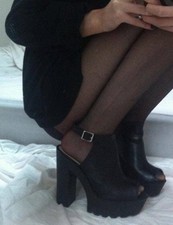 Koi Couture Black Chunky Faux Leather Shoe, Size 5