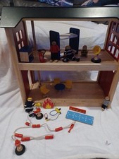 John Crane Pin Toys Wooden Fire Station Playset Figures Furniture Vintage