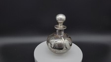 Antique Glass Perfume Bottle Art Nouveau Sterling Silver Overlay, 4" tall