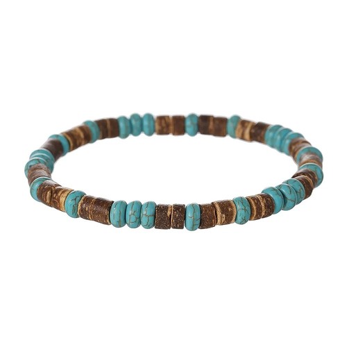 Coconut wood turquoise - wood, beaded