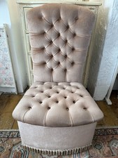 Vintage Sherborne Style Dusky Pink Velvet Vanity Chair Tassel Button Mid Century