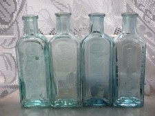 4x AQUA OWBRIDGE'S LUNG TONIC HULL VINTAGE OLD CHEMIST MEDICINE CURE BOTTLES