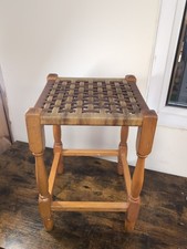 Vintage Woven Rattan Wicker Stool Footstool Gold Brown Retro A8