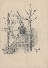 DOVECOTE STUDY Small Victorian Pencil Drawing c1880 SIGNED HCC