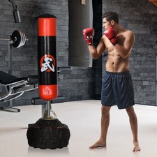 HOMCOM Standing Punch Bag Adult Freestanding Boxing Training Equipment Black + Red