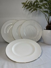 FOUR Queen Anne Bone China Dinner Plates 27cm White Gilt Trim - VGC
