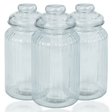 3 x VINTAGE AIRTIGHT GLASS JARS CONTAINERS TRADITIONAL SWEET JAR STORAGE MODERN