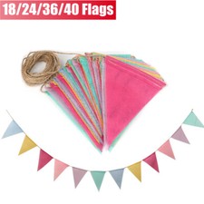 Long Multi Coloured 18-40 Flags Bunting Linen Banner for Party Indoor & Outdoor