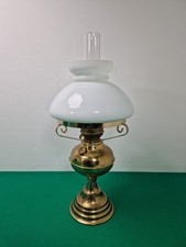 Vintage Brass Oil Lamp & Glass Shade A/F
