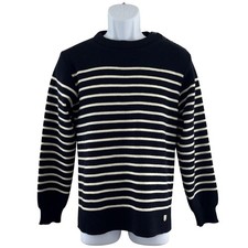 Armor Lux Sweater Mens Small Navy Cream Breton Stripe Pure Wool Shoulder Buttons