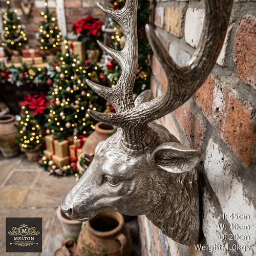 Silver stag head deer wall - deer,