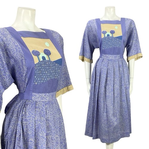 Vtg 70s purple beige geometric - purple,