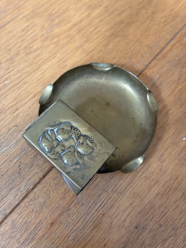 Antique brass ashtray with - brass,