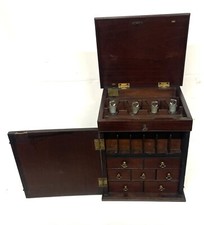 Antique GEORGIAN Inlaid Mahogany Apothecary Box Chest Cabinet with Bottles etc