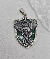 Archangel Michael 925 Sterling Silver Malachite Shield Star Pendant