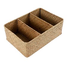3X(3-Section Wicker Baskets for Shelves, Hand-Woven Seagrass Storage8197