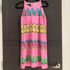 MOSCHINO BOUTIQUE PINK DRESS WITH MILTICOLOURED SHELLS PRINT. RRP€350 BNWT UK10