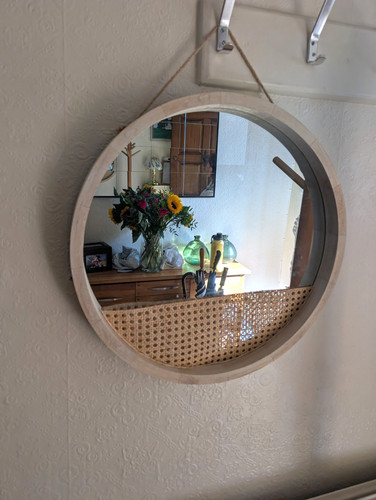Round rattan mirror - rattan, wicker