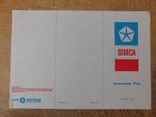 SIMCA PRICE LIST UK BROCHURE -