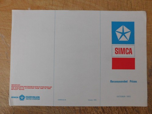 Simca price list - list, uk