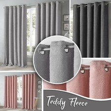 TEDDY FLEECE Thermal Lined CURTAINS Eyelet Ring Top Ready Made Pink Silver Grey