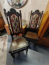 Pair Antique Jacobean 17th century carved hall chairs