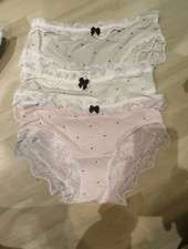 Ladies Three Pack French Vintage Style Briefs/Panties With Lace/ Dots Size 14-16