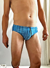NIKE Swimming Briefs M Blue Stripe Competition Lined Pro Swim Trunks Swimwear