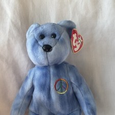 TY Beanie Babies Peace Bear Open Hollow Symbol Tags 2003 Blue 9 Inch