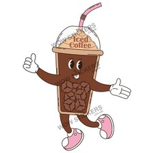 Iced Coffee Mascot sticker takeaway trailer van hot drink decal (choose size)