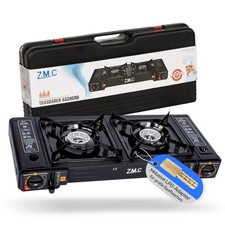 ZMC Camping Stove 2 Flame Outdoor Camping Gas Cooker Grill Plate + Gas Cartridge