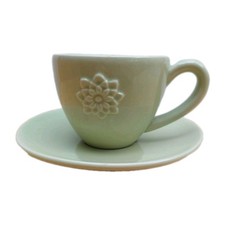 Next 'Designed with love" Small Green Cup and Saucer Demitasse Espresso Embossed