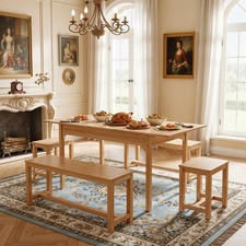 Extend Dining Table +2 Benches Set Kitchen Furniture Space-Saving Table&2 Chairs
