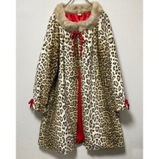Fifi Chachnil Leopard Print Coat Poncho Gown Free Size Red ribbon Used