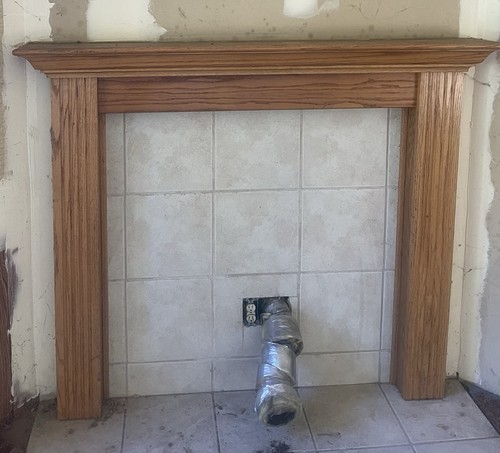 Oak mantle fireplace - fireplace,