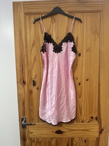Pink satin lace slip dress - slip,