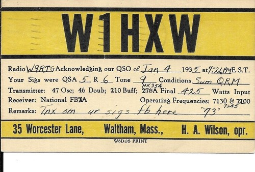 Qsl 1935 waltham radio - ma,