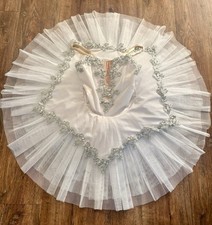 Age 9-11 Pancake Tutu for Ballet White and Silver Hand Finished Dance Costume