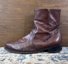 Florsheim Beatle Boots Ankle Side Zip Burgundy Leather Mens Sz 10 EEE 3E 33437